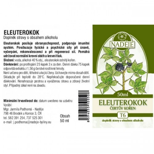 NADĚJE Eleuterokok ostnitý (čertův kořen) T6 - bylinný výtažek 50ml - výprodej (minimální trvanlivost do 18.3.2023)