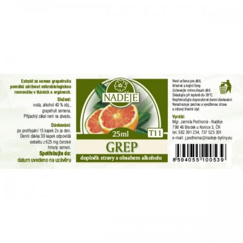 NADĚJE Grapefruit T11 - bylinný výtažek z grapefruitového semínka 25ml