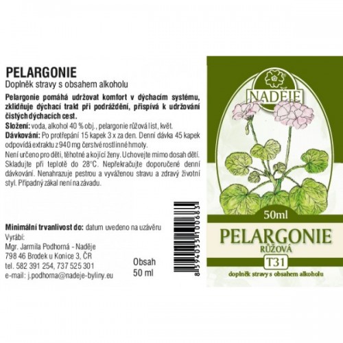 NADĚJE Pelargonie růžová T31 - bylinný výtažek 50ml