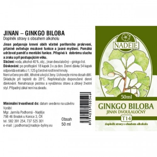 NADĚJE Jinan dvoulaločný (ginkgo biloba) T14 - bylinný výtažek 50ml